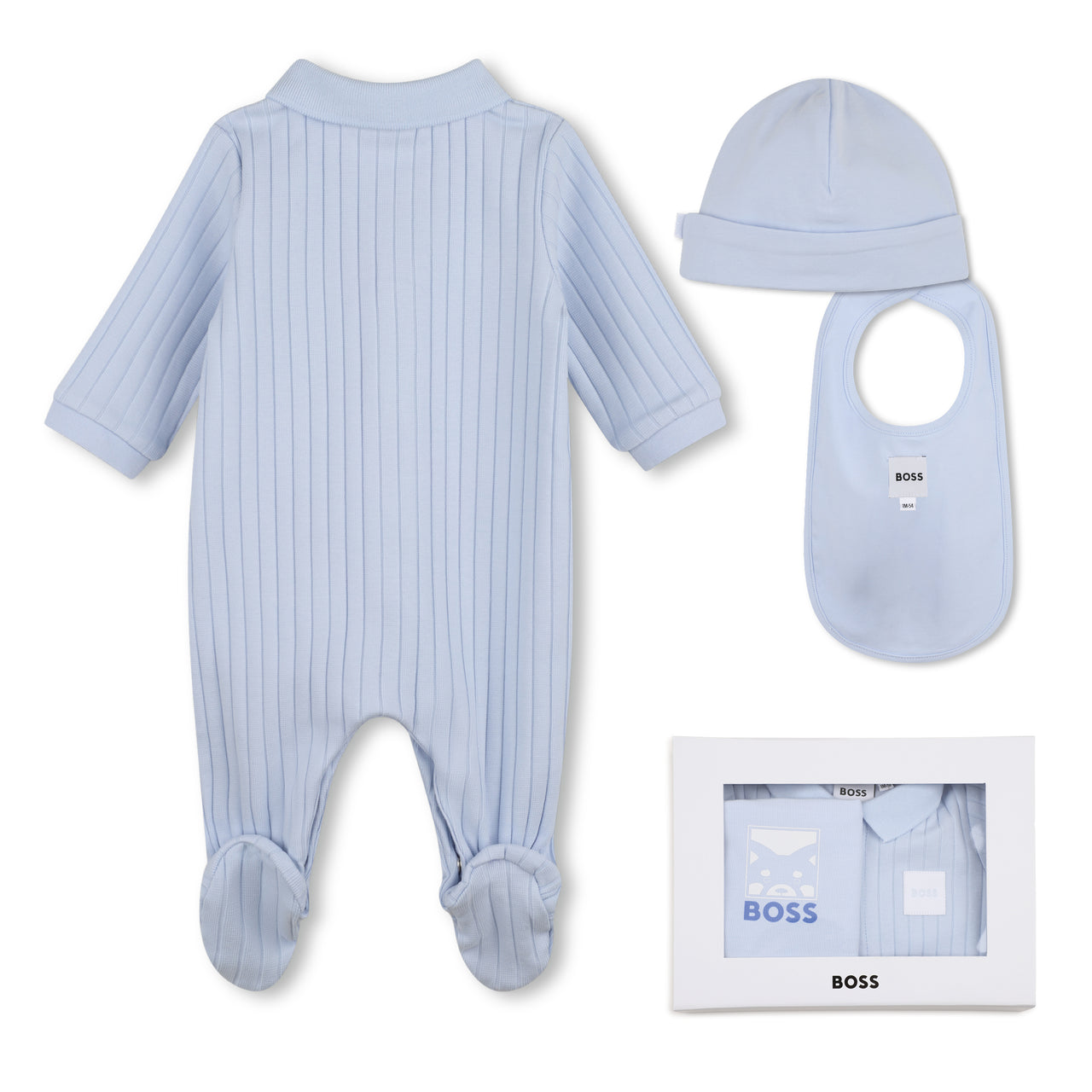BOSS Set de mameluco con gorrito y babero apar bebe azul cielo