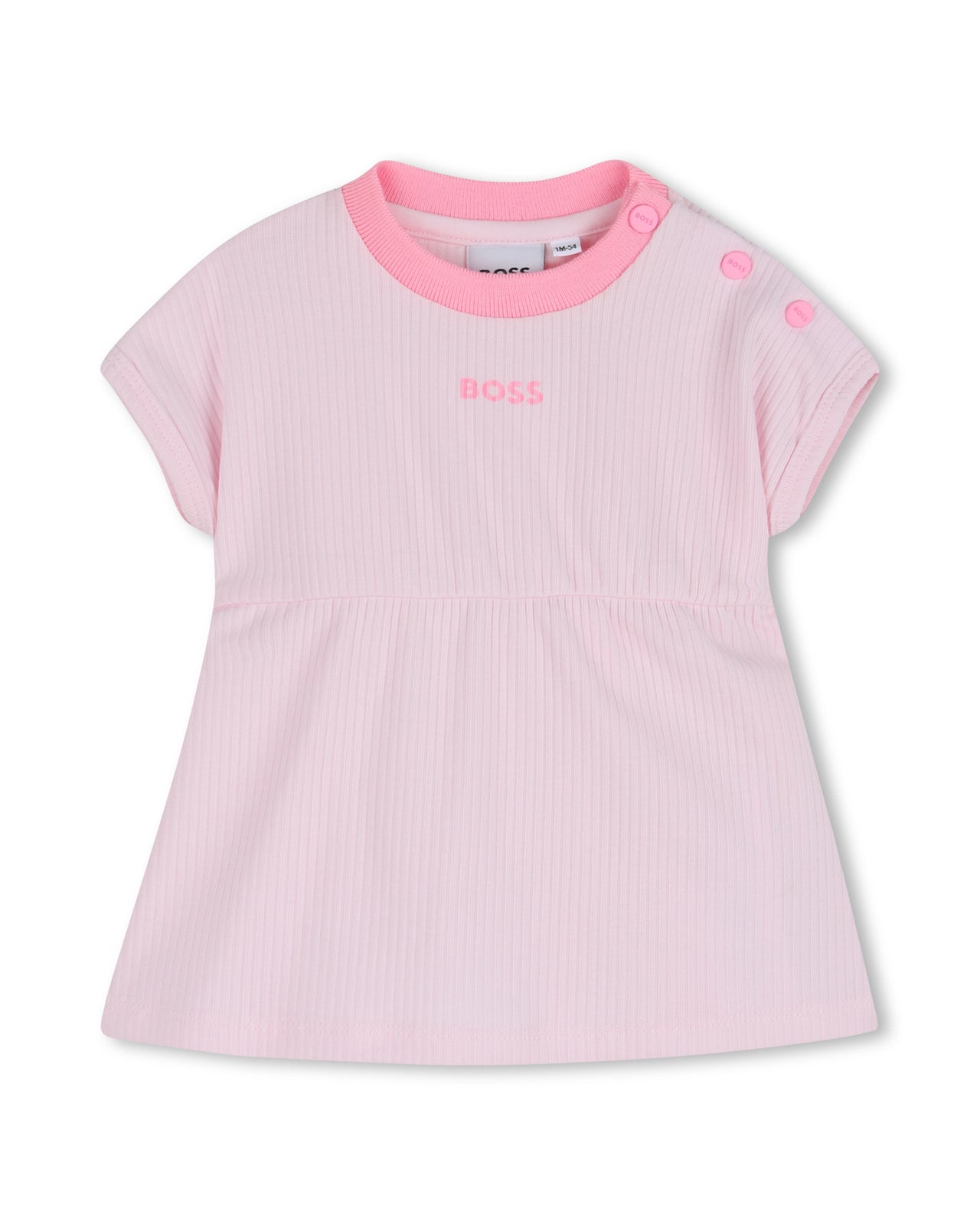 BOSS vestido para bebé, color rosa en dos tonos con pequeño logo y calzoncito