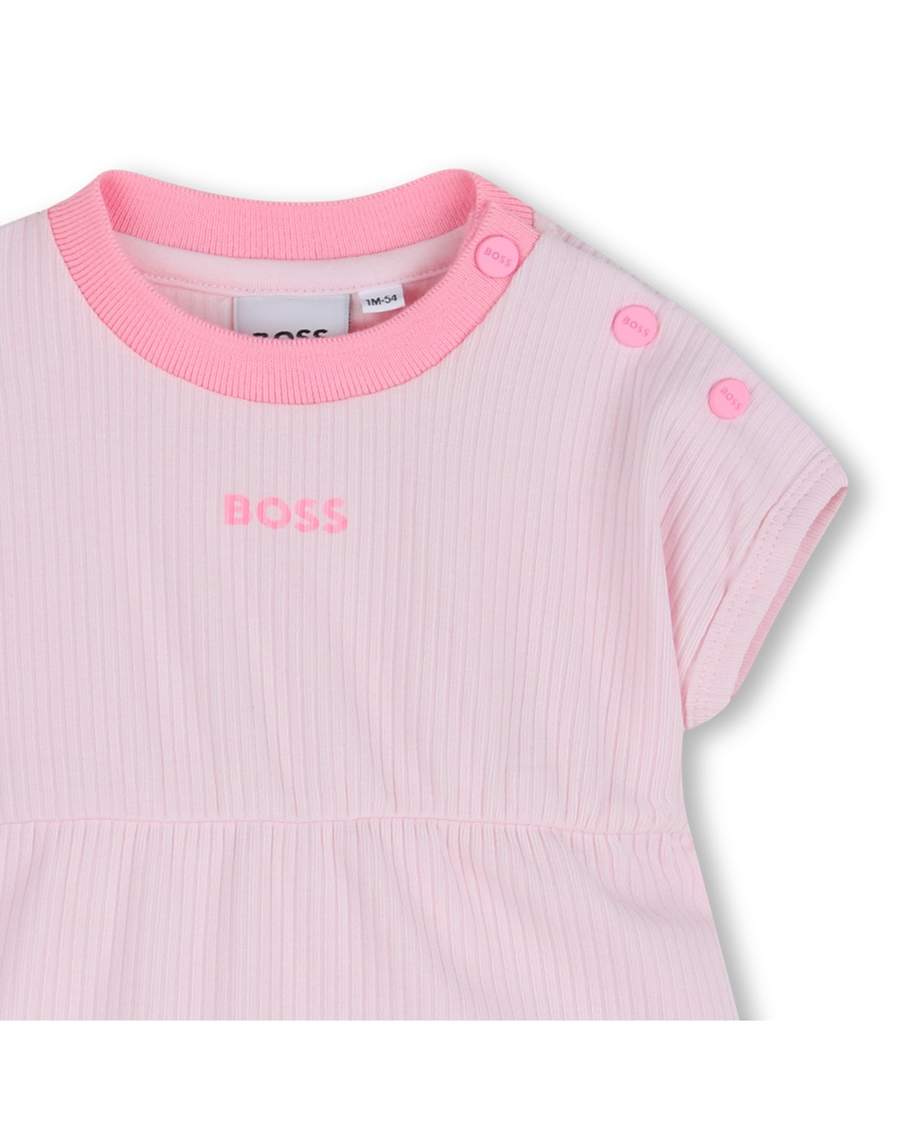 BOSS vestido para bebé, color rosa en dos tonos con pequeño logo y calzoncito