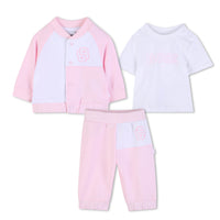 Thumbnail for BOSS Set de pants con playera para bebe niña new logo color rosa y blanco con botones