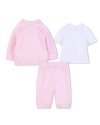 Thumbnail for BOSS Set de pants con playera para bebe niña new logo color rosa y blanco con botones