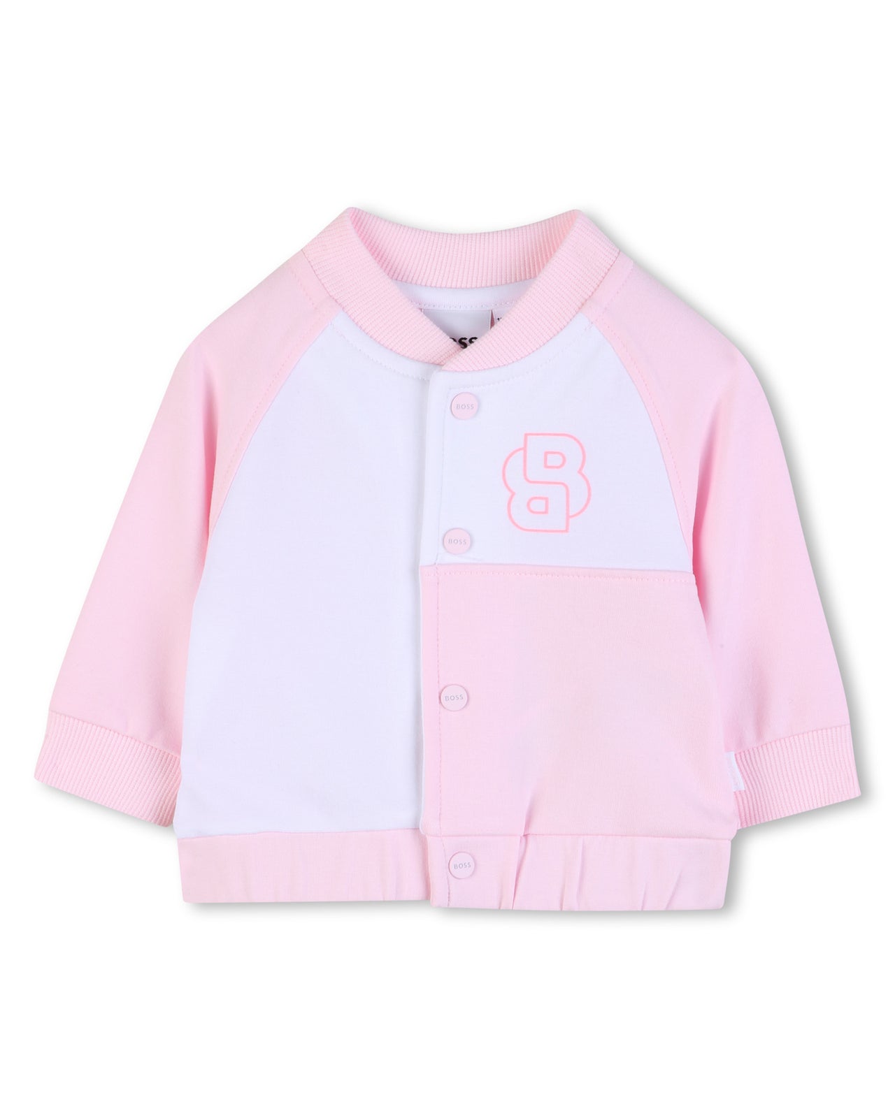 BOSS Set de pants con playera para bebe niña new logo color rosa y blanco con botones