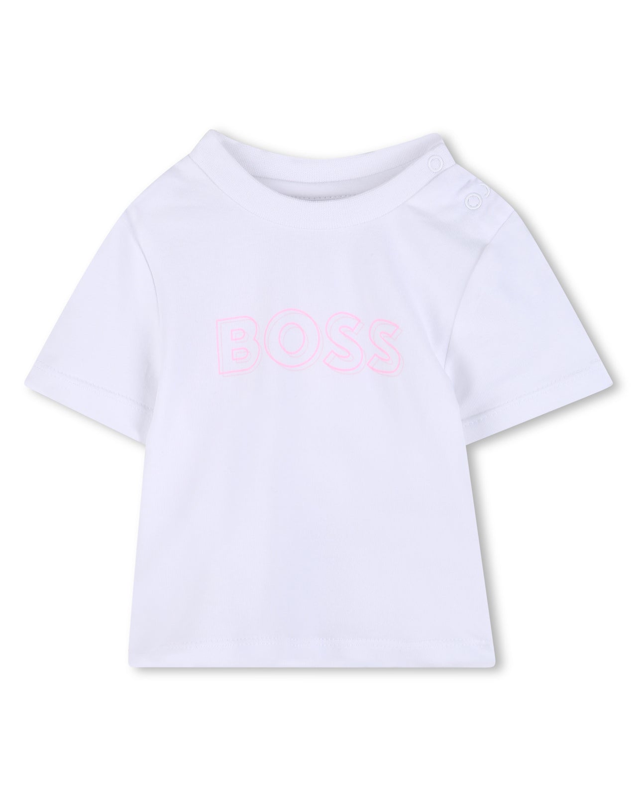 BOSS Set de pants con playera para bebe niña new logo color rosa y blanco con botones