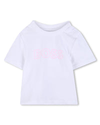Thumbnail for BOSS Set de pants con playera para bebe niña new logo color rosa y blanco con botones