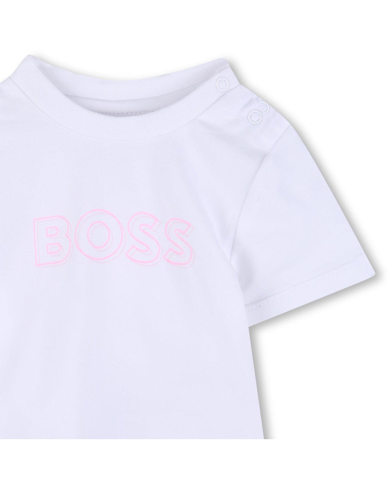 BOSS Set de pants con playera para bebe niña new logo color rosa y blanco con botones