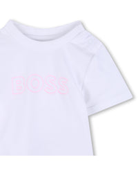 Thumbnail for BOSS Set de pants con playera para bebe niña new logo color rosa y blanco con botones