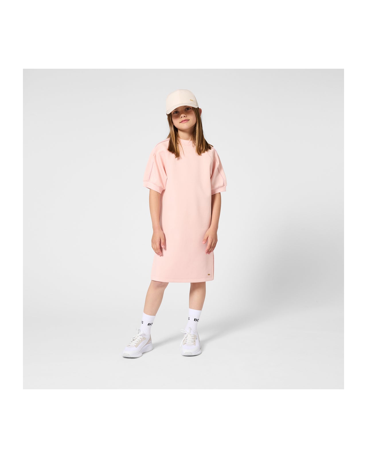 BOSS Vestido para niña rosa pequeño logo en aplicacion