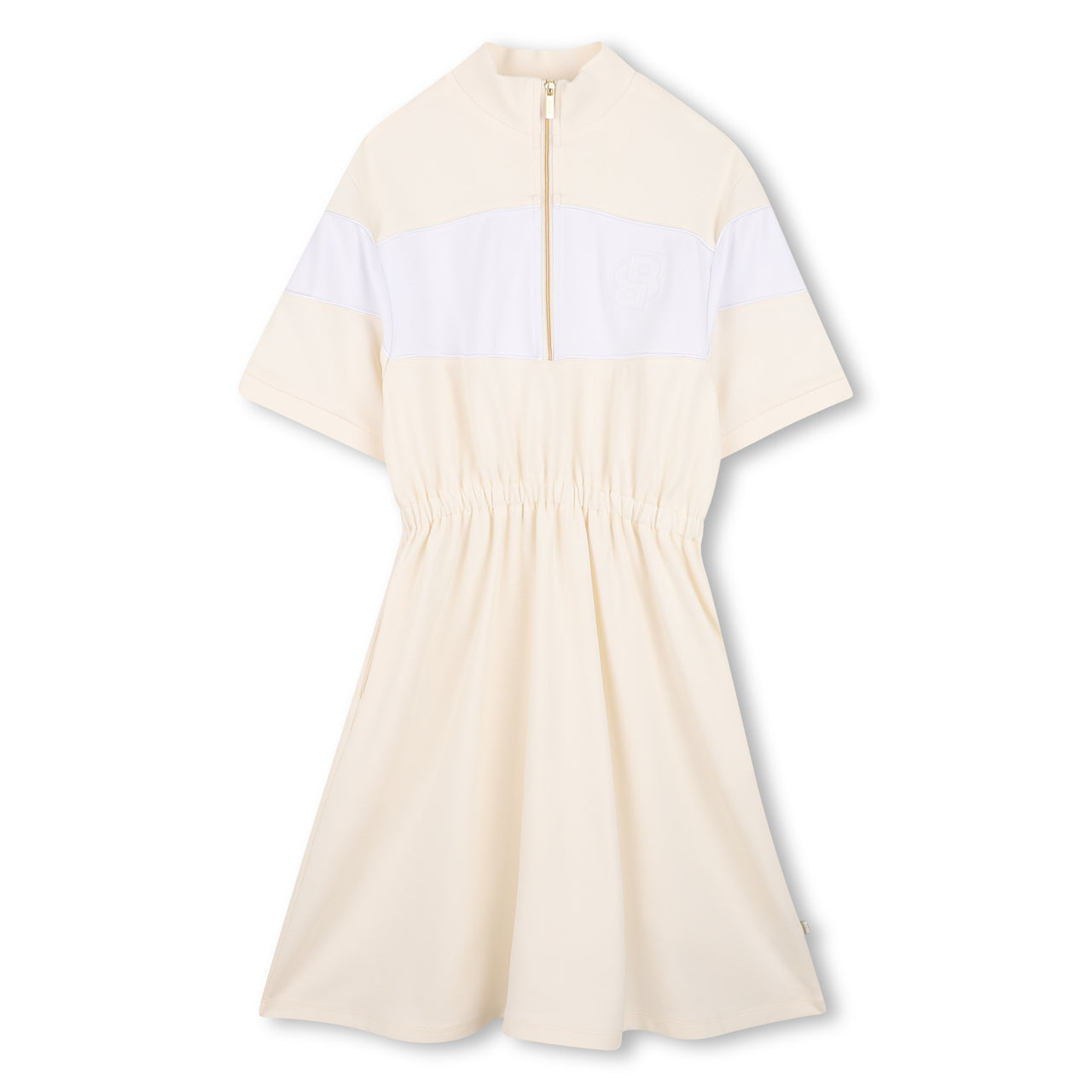 BOSS Vestido para niña beige y blanco logo bordado al tono