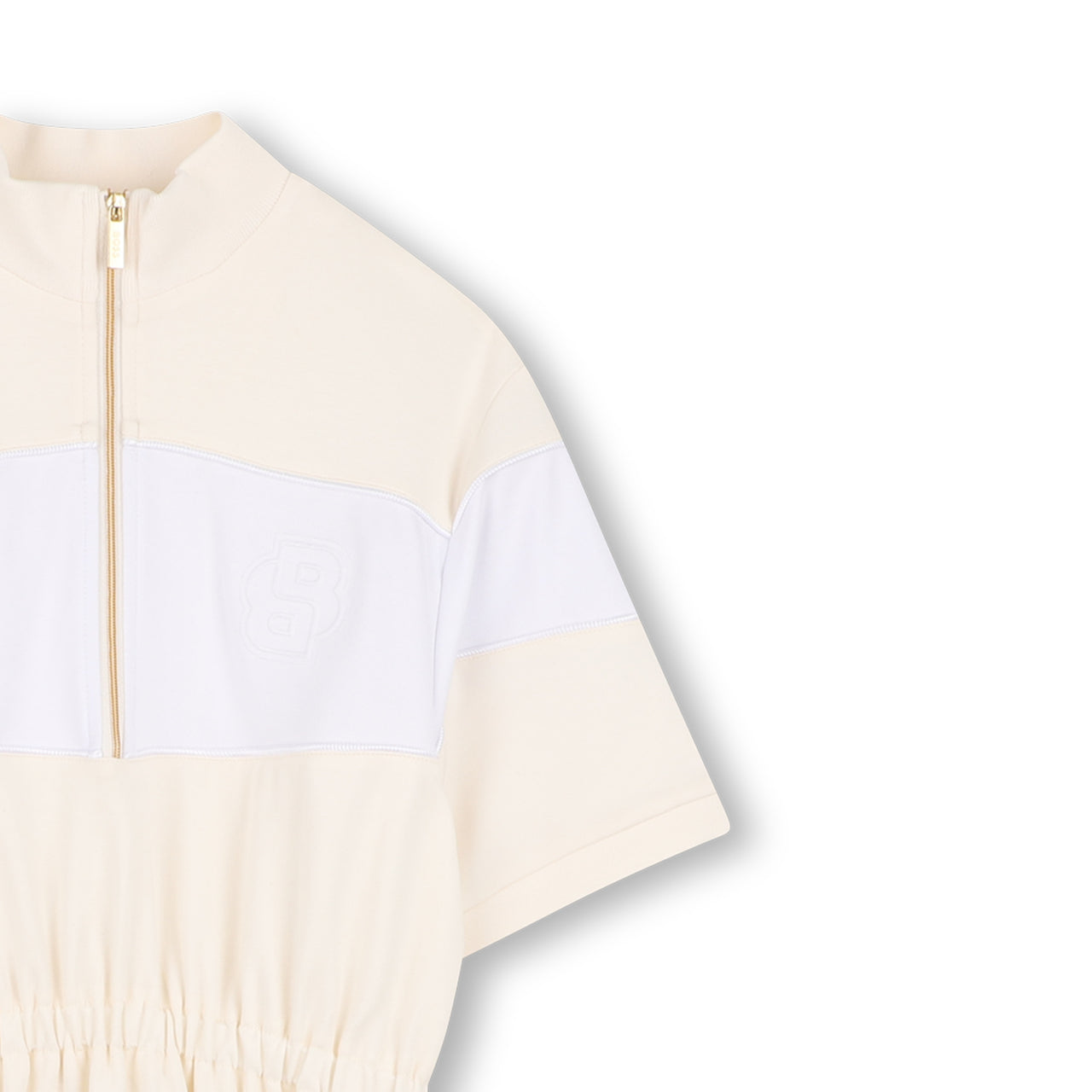 BOSS Vestido para niña beige y blanco logo bordado al tono