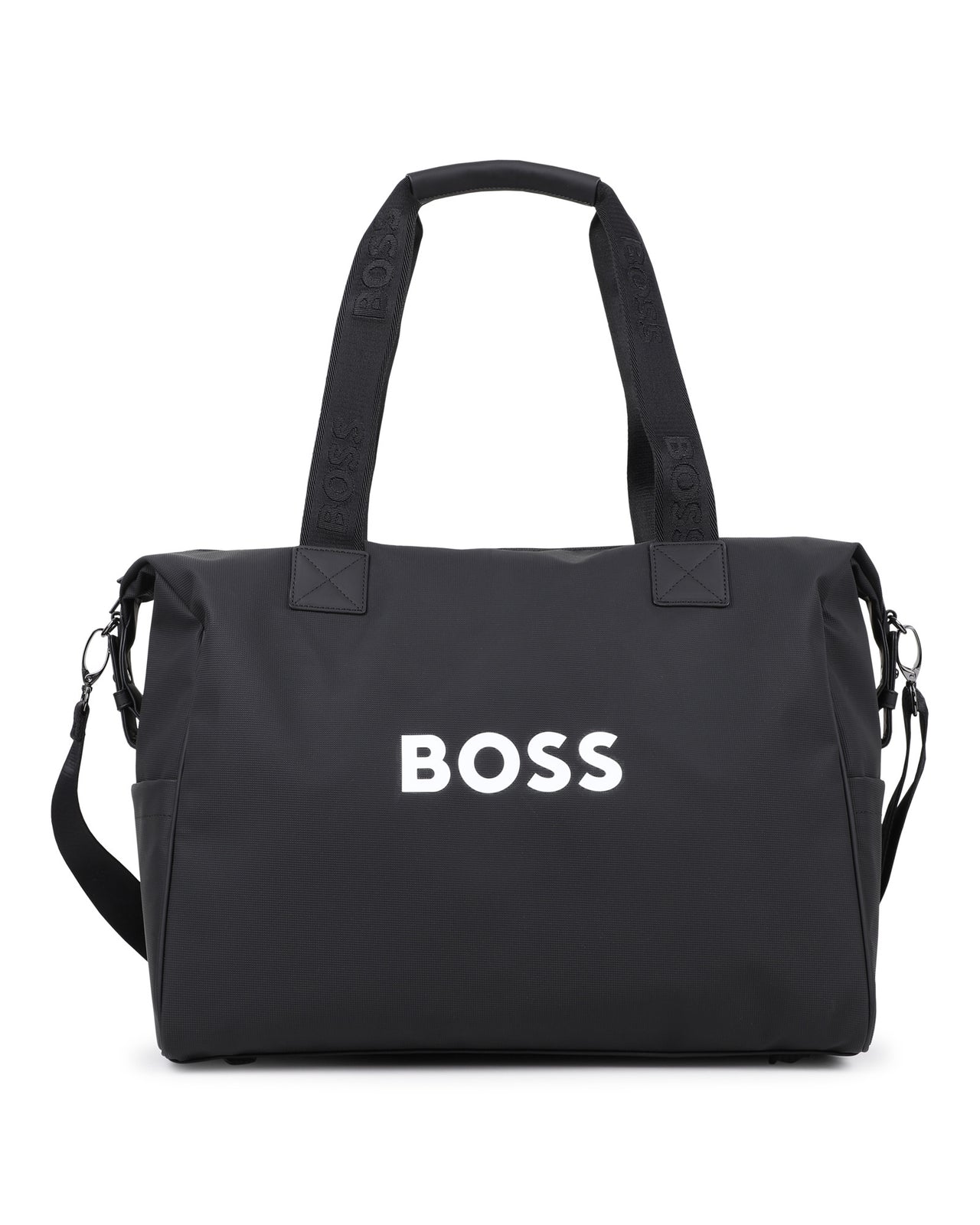 BOSS Pañalera con accesorios, ajustable, color negro big logo blanco