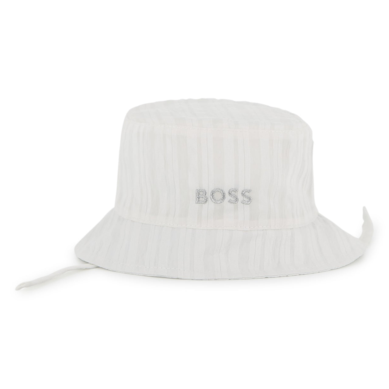 BOSS Gorro para bebe unisex blanco rayado logo bordado en plata