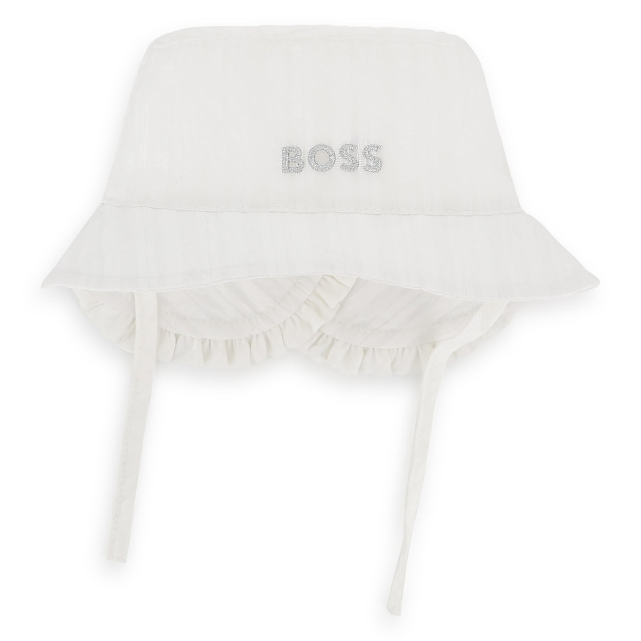 BOSS Gorro para bebe unisex blanco rayado logo bordado en plata