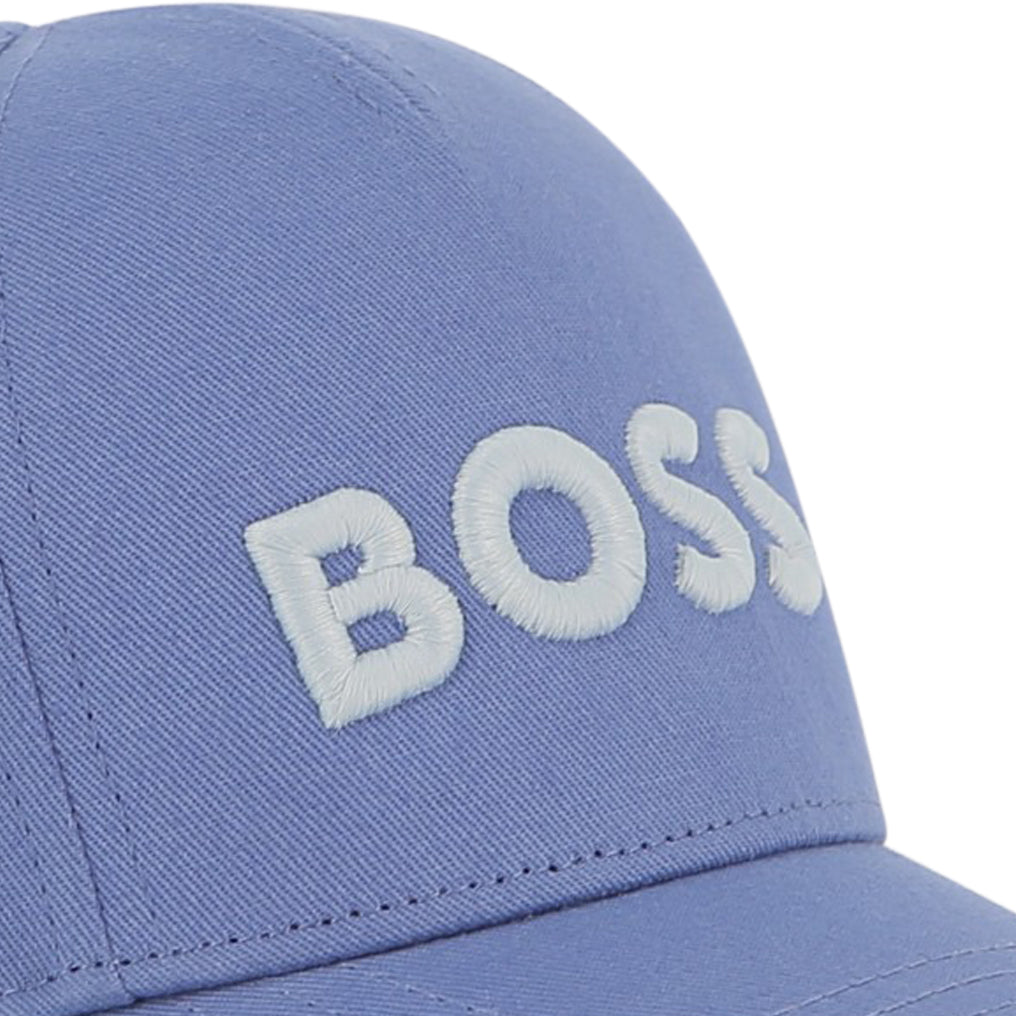 BOSS Gorra para bebe azul logo bordado en blanco