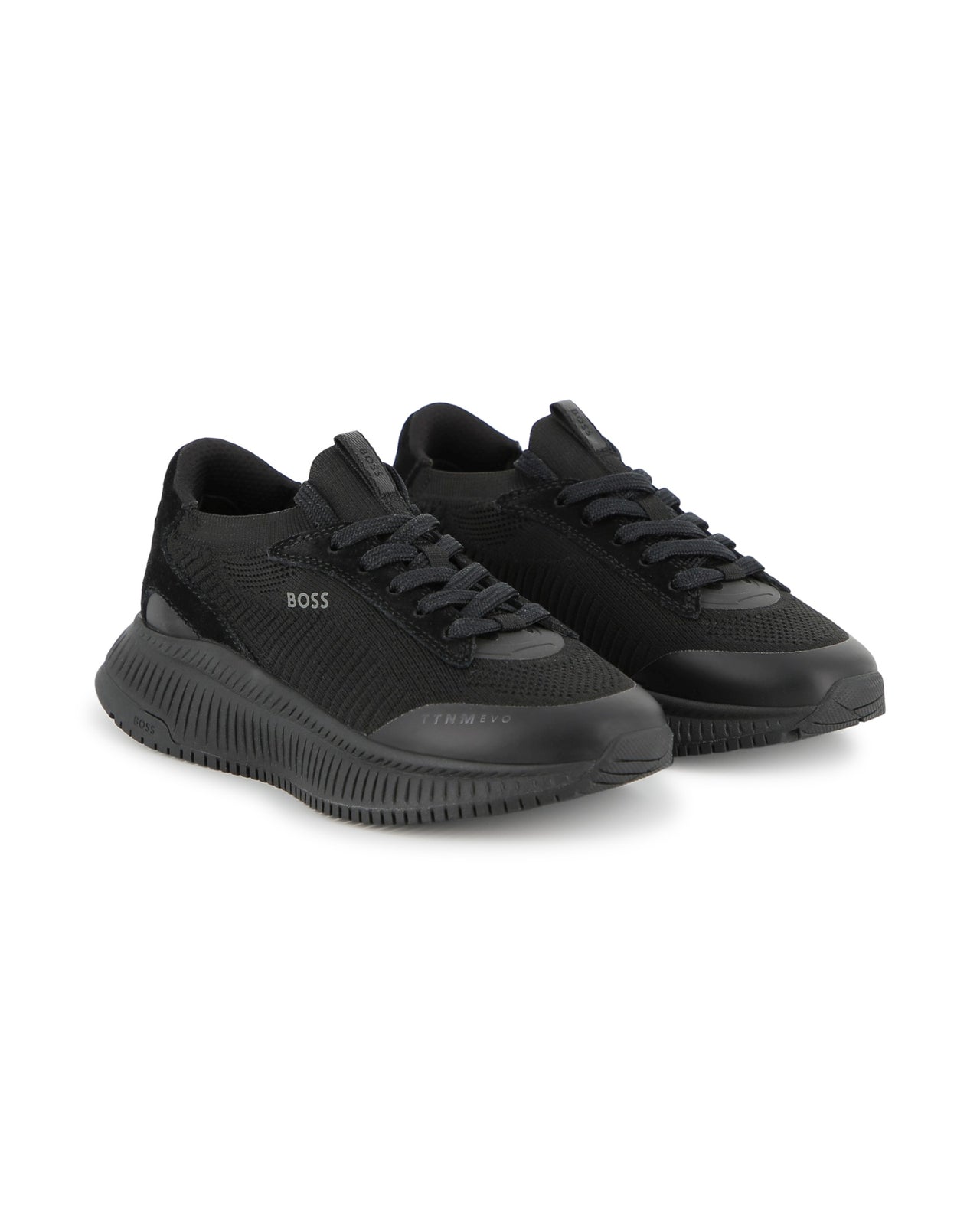 Boss tenis para niño y teen con agujetas negros pequeño logo