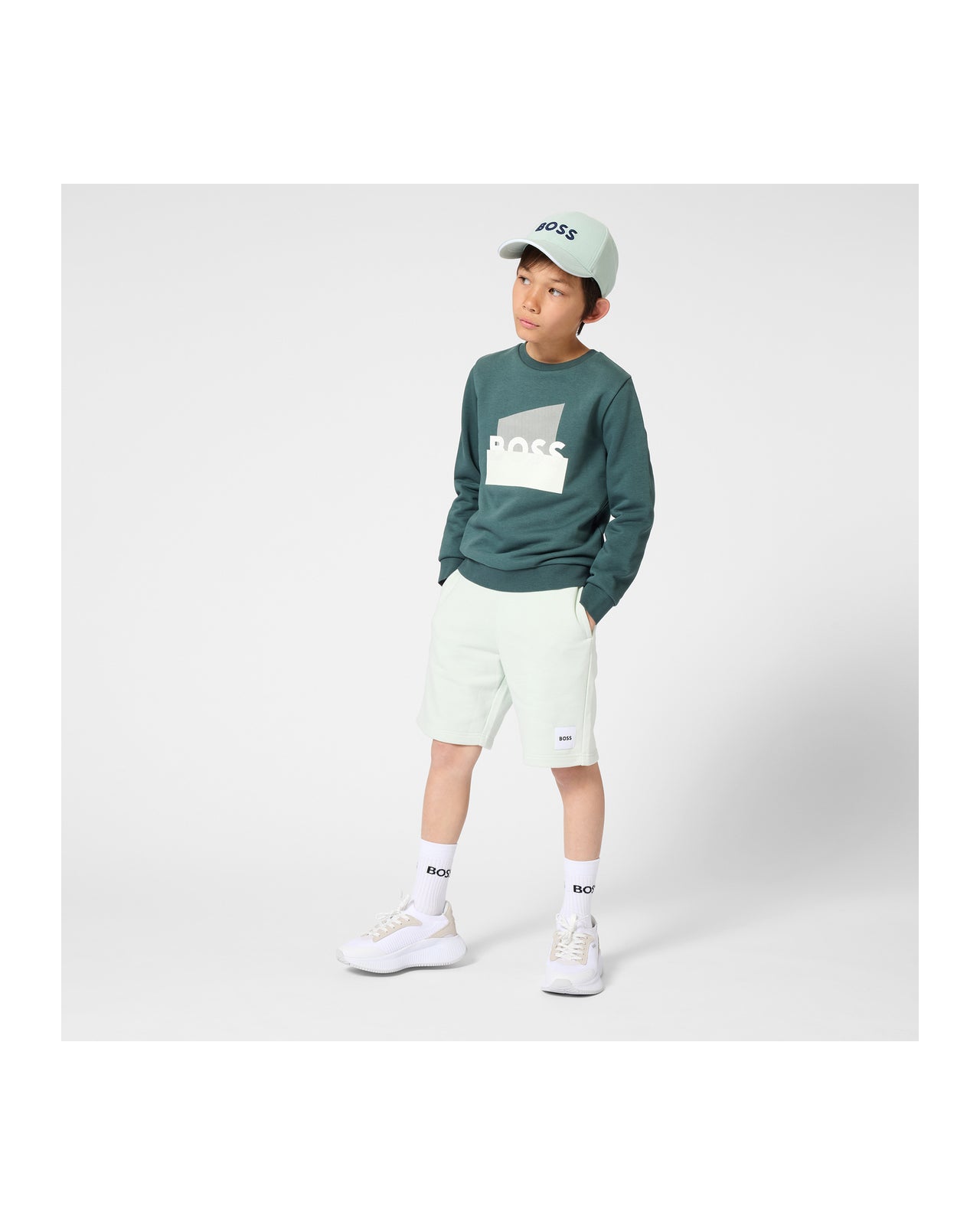 Boss tenis para niño y teen con agujetas blancos pequeño logo