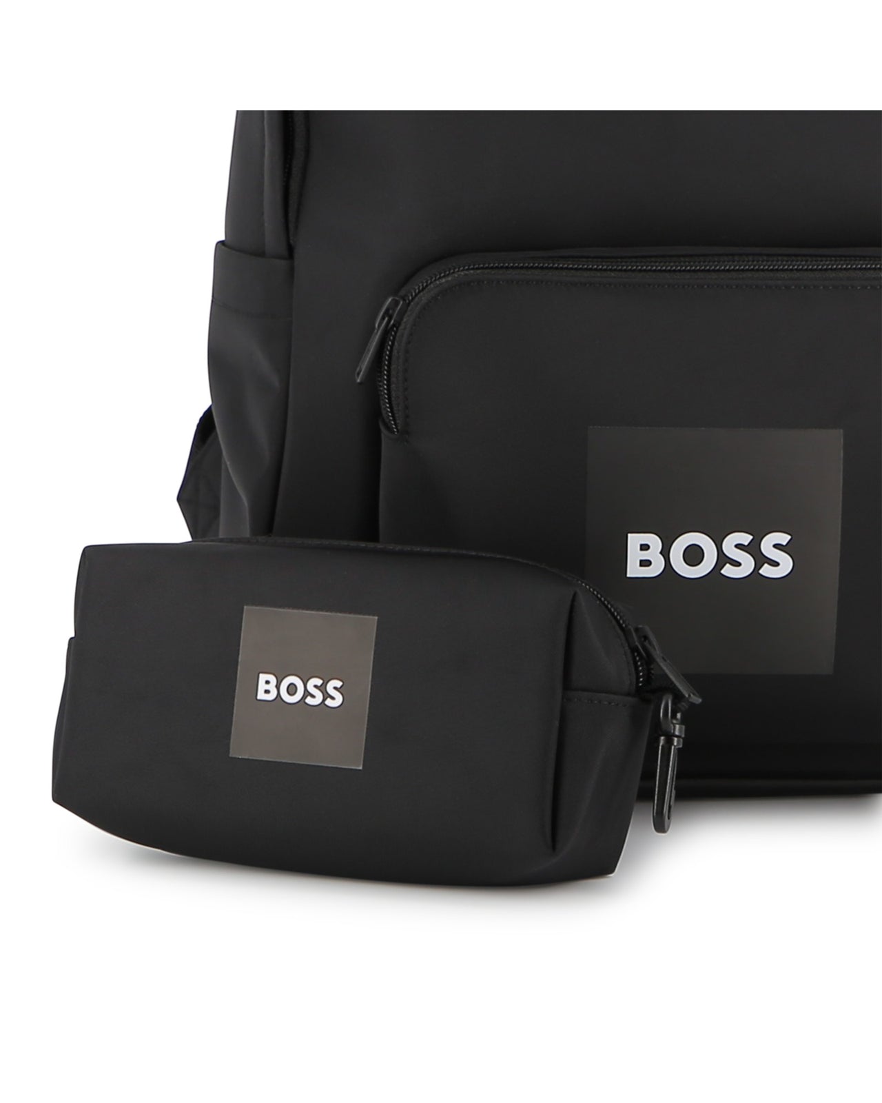 BOSS Backpack para niño y teen con bolsa tipo negra logo al frente