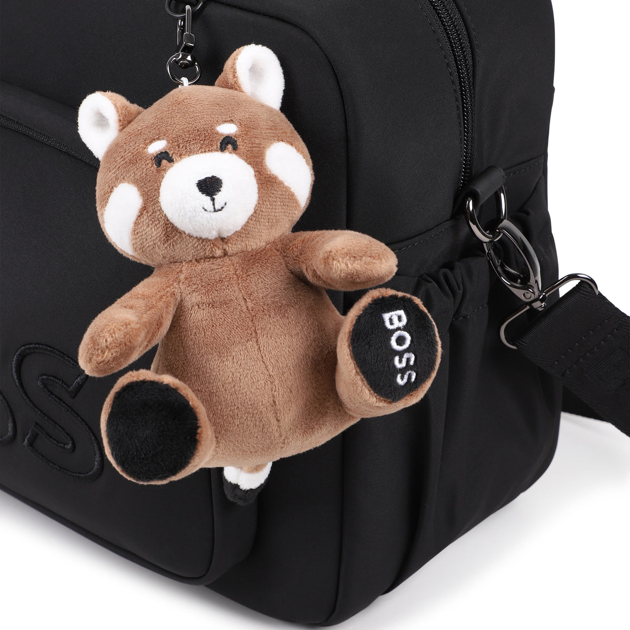 BOSS Pañalera con accesorios, ajustable, color negro con llavero peluche osito