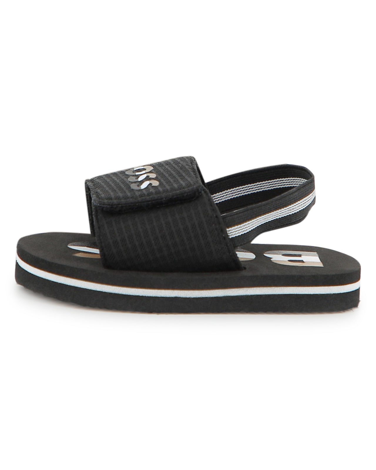 BOSS sandalia para bebe y niño, negra logo tricolor