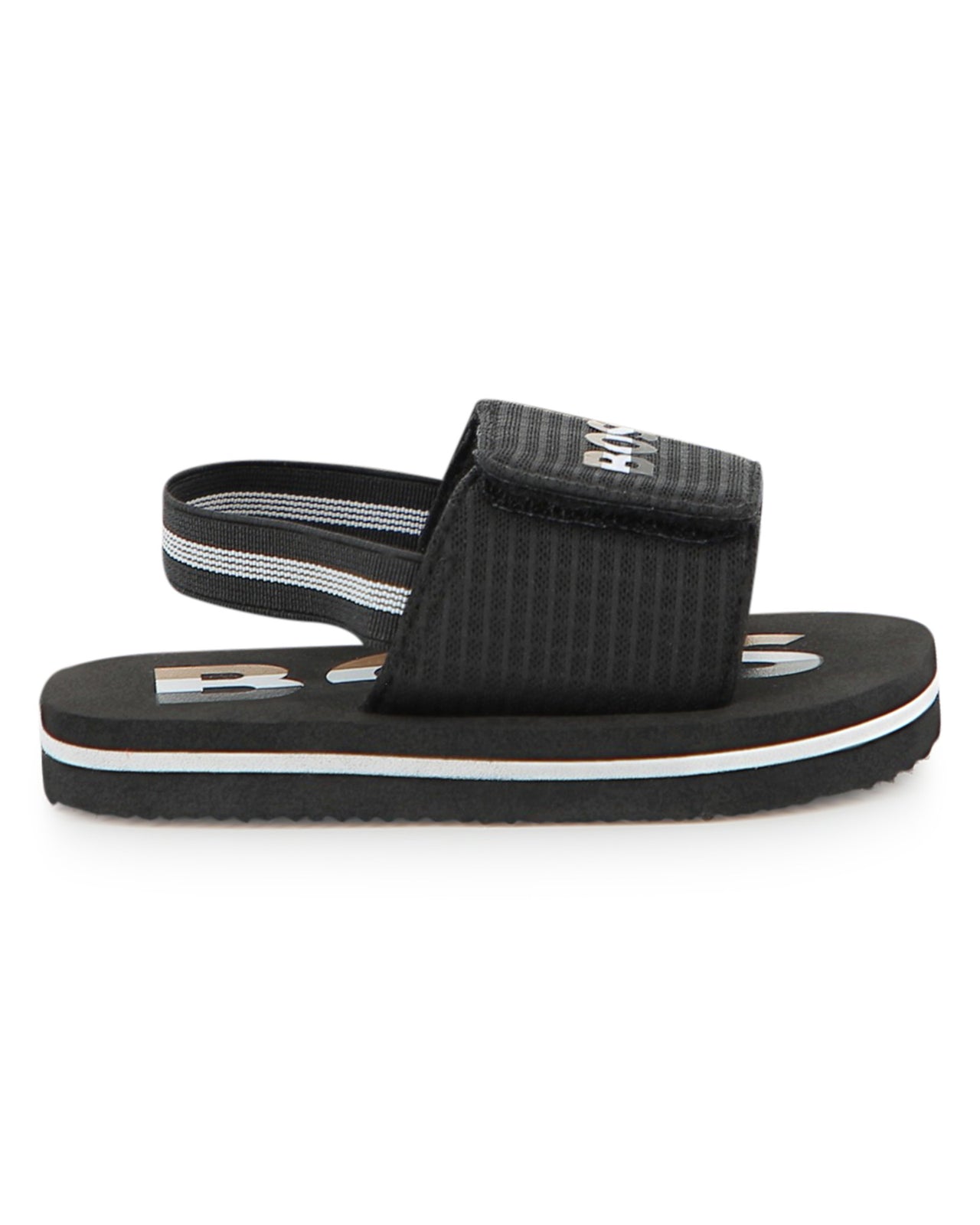 BOSS sandalia para bebe y niño, negra logo tricolor