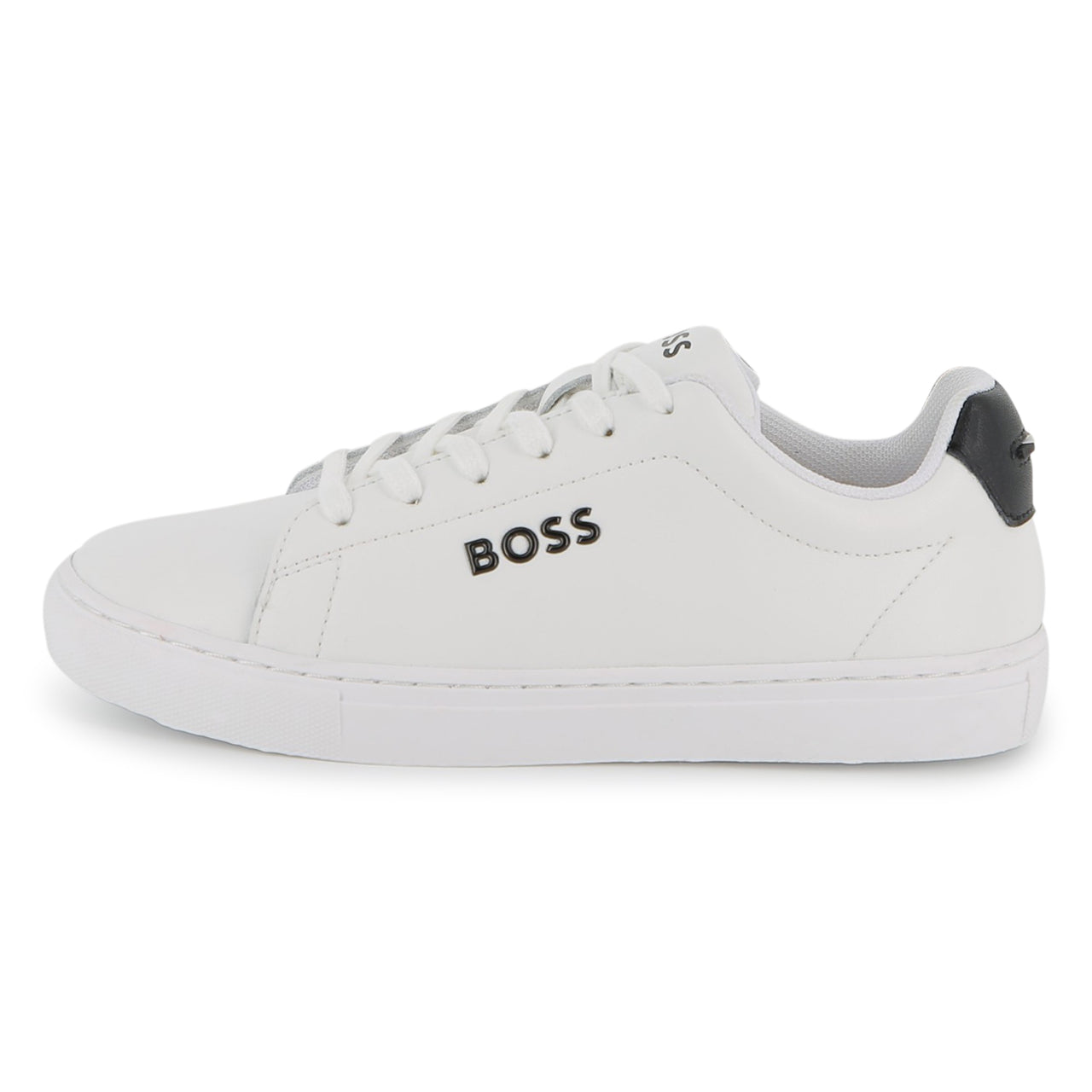 Boss tenis para niño y teen con agujetas blancos pequeño logo en negro realzado