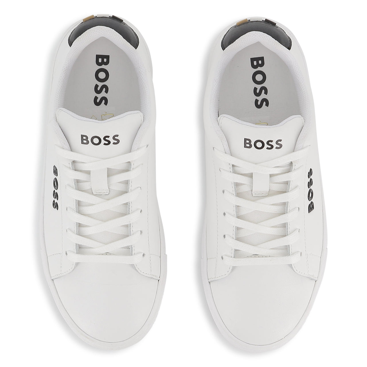 Boss tenis para niño y teen con agujetas blancos pequeño logo en negro realzado