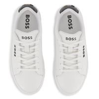 Thumbnail for Boss tenis para niño y teen con agujetas blancos pequeño logo en negro realzado