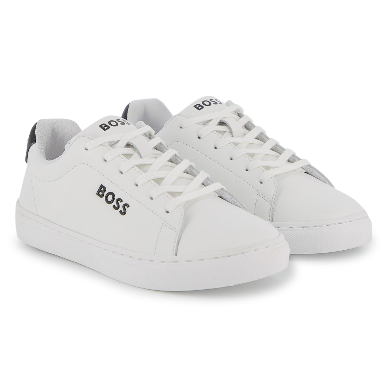 Boss tenis para niño y teen con agujetas blancos pequeño logo en negro realzado