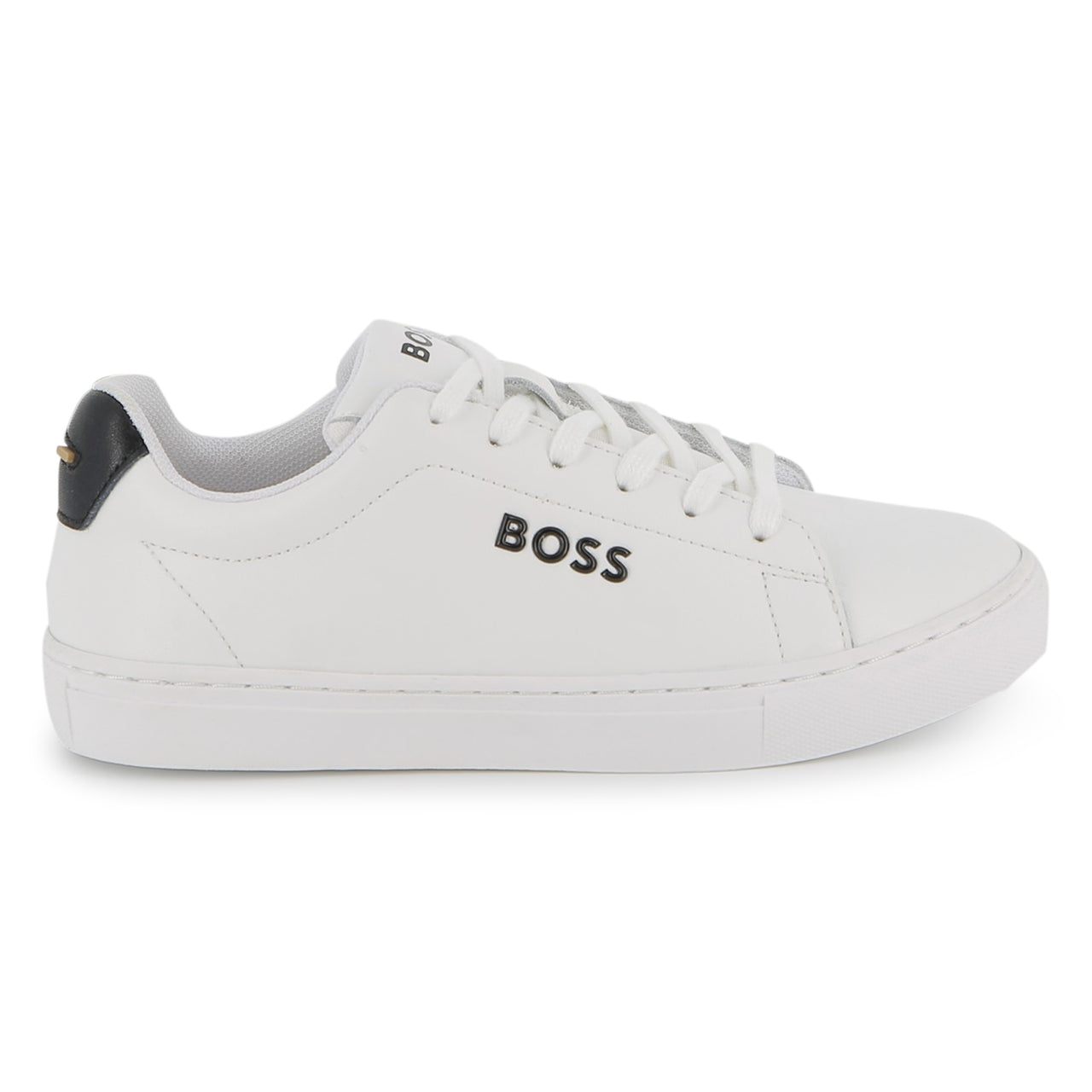 Boss tenis para niño y teen con agujetas blancos pequeño logo en negro realzado