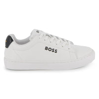 Thumbnail for Boss tenis para niño y teen con agujetas blancos pequeño logo en negro realzado