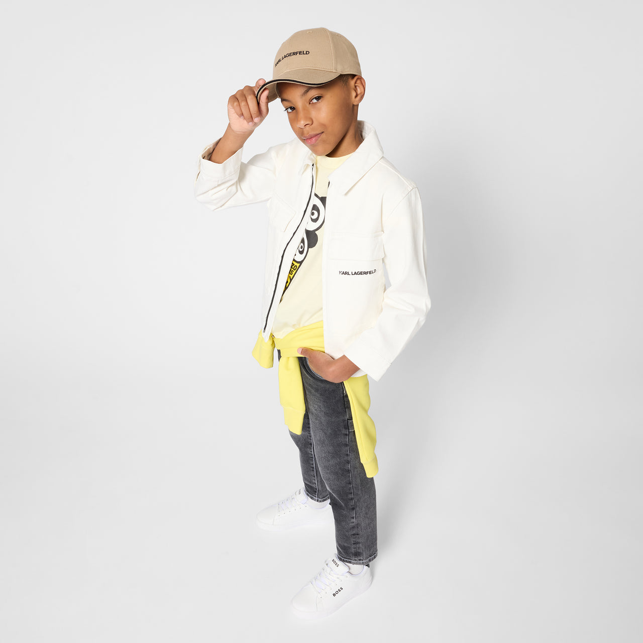 Boss tenis para niño y teen con agujetas blancos pequeño logo en negro realzado