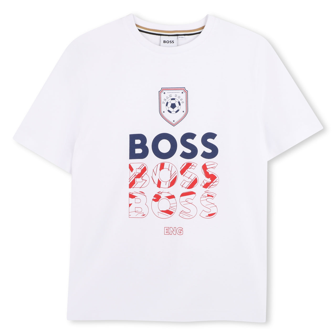 BOSS Playera para niño y teen, Color blanco, multi logo mundial ENGLAND