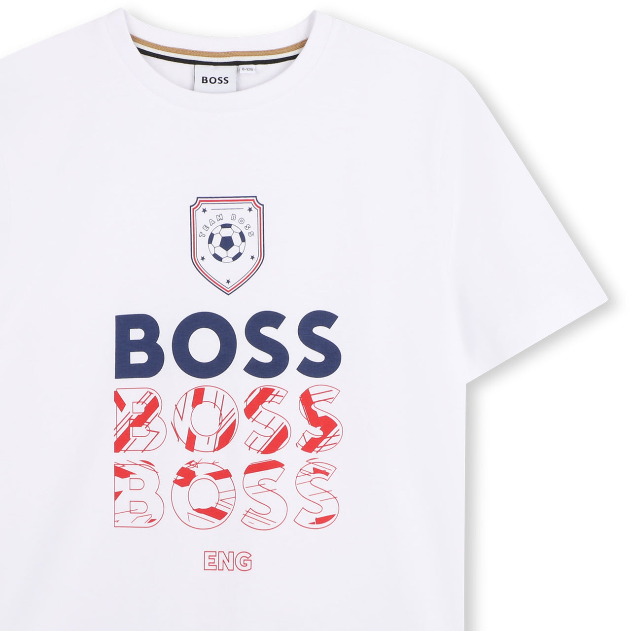 BOSS Playera para niño y teen, Color blanco, multi logo mundial ENGLAND