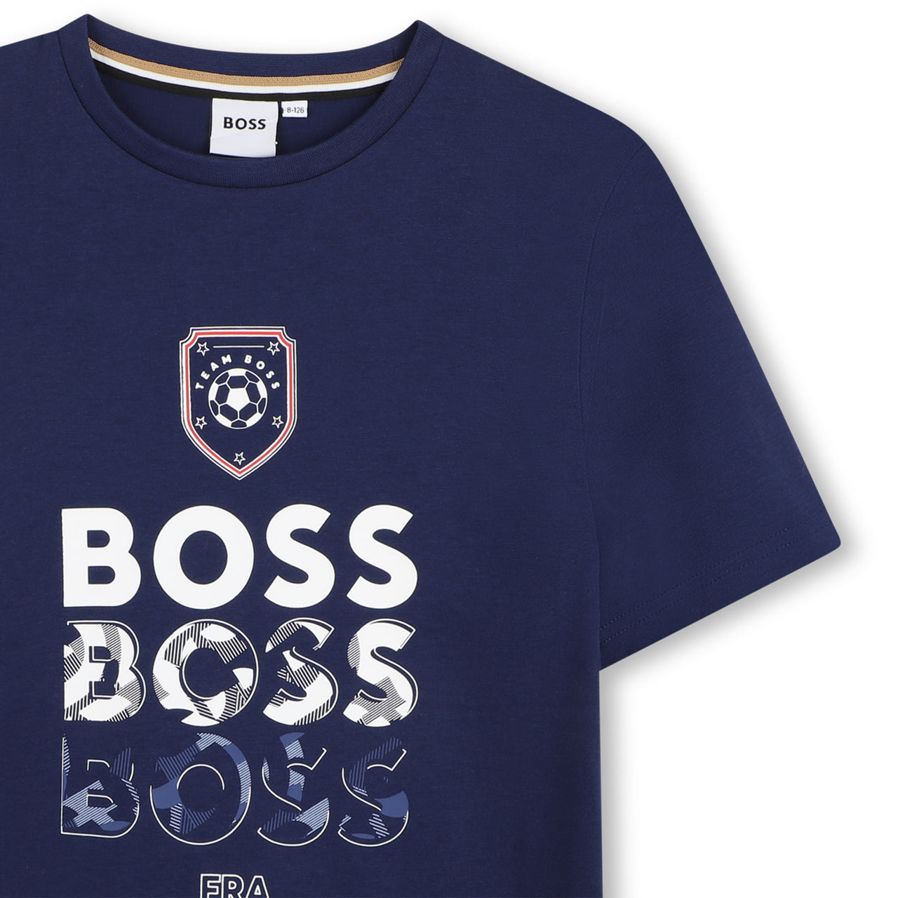 BOSS Playera para niño y teen, Color marino, multi logo mundial FRANCE