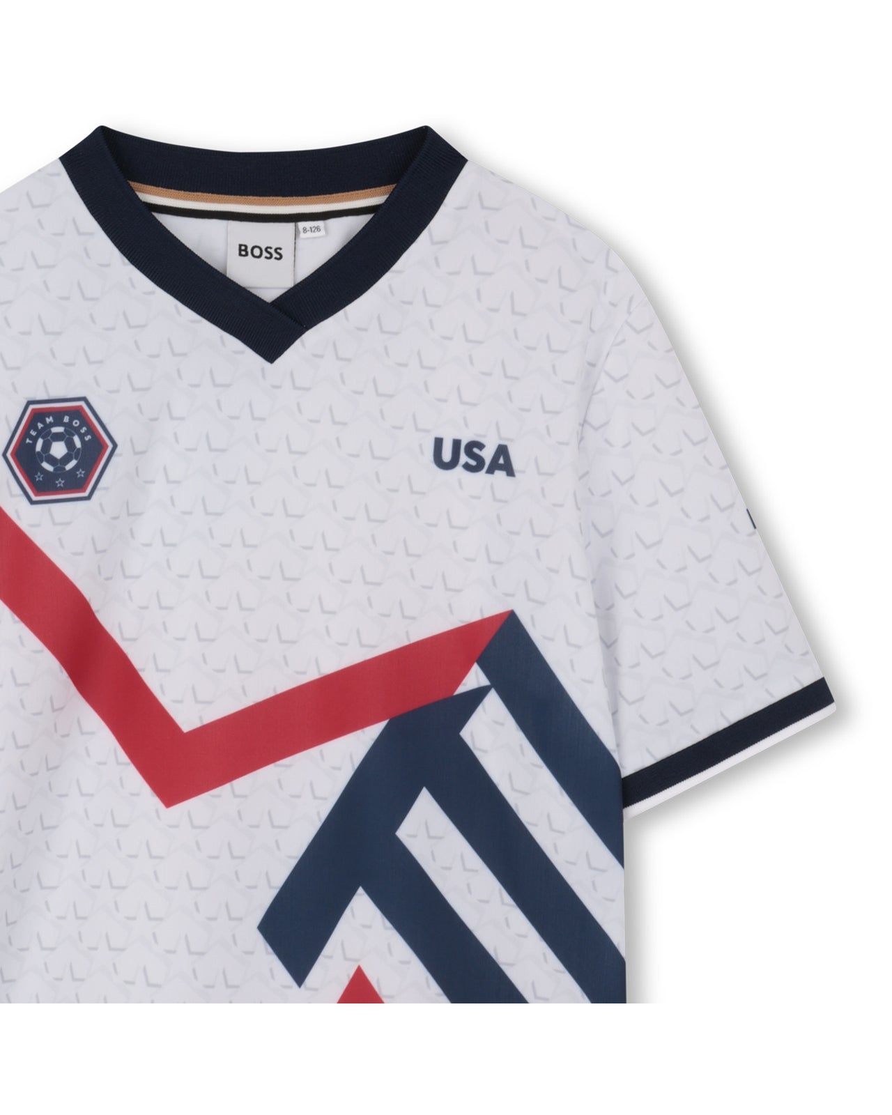BOSS Playera para niño y teen, Color blanco, Cuello V mundial USA