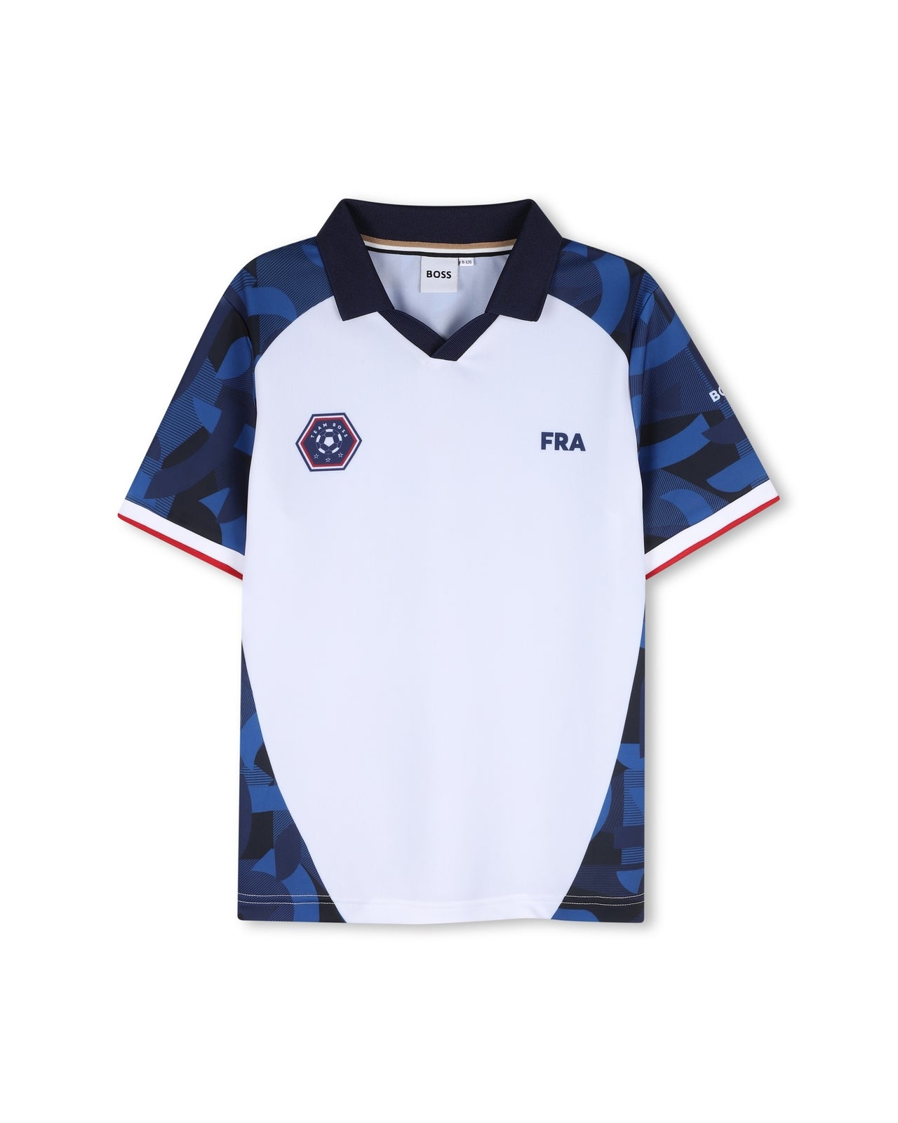 BOSS Playera para niño y teen, Color blanco, con cuello mundial FRANCE
