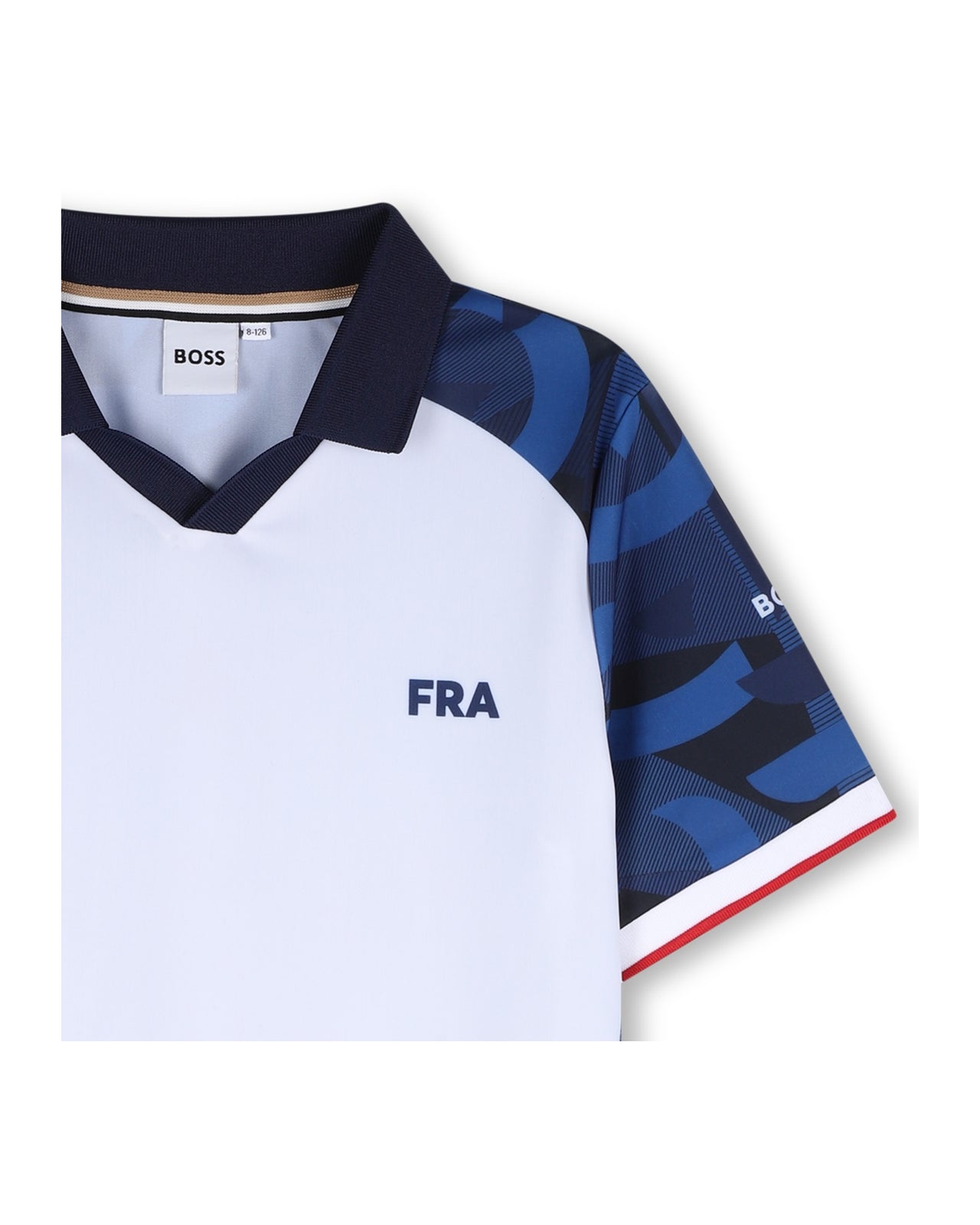 BOSS Playera para niño y teen, Color blanco, con cuello mundial FRANCE