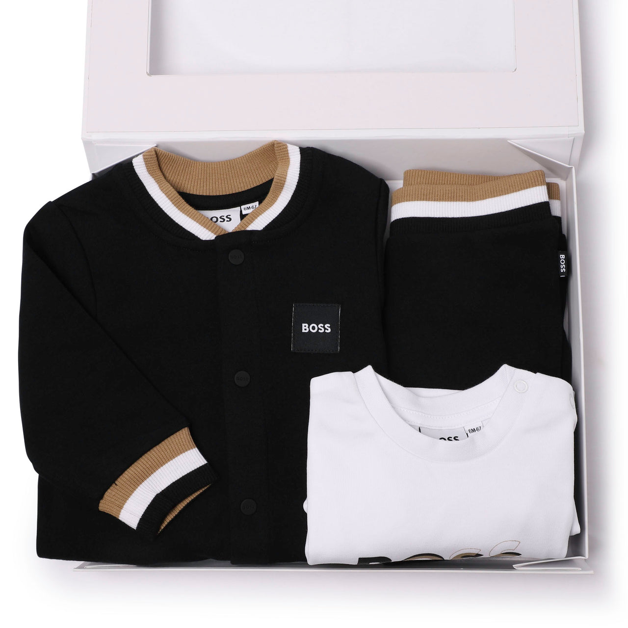 BOSS Set de pants con playera para bebe negro tribanda