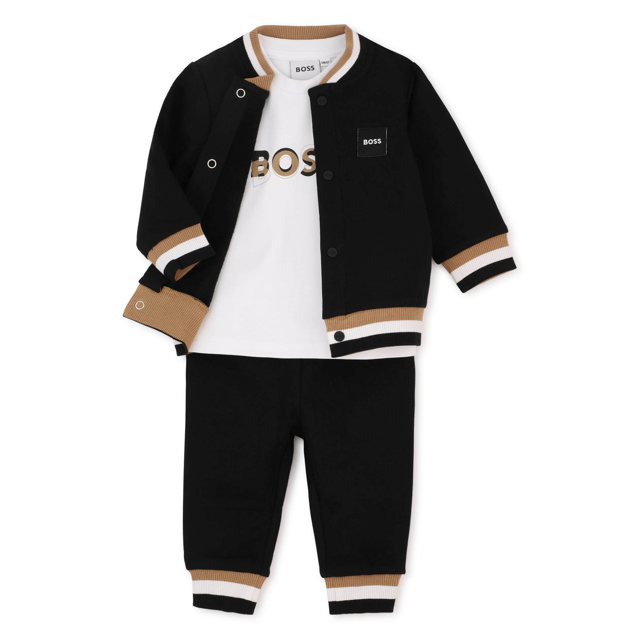 BOSS Set de pants con playera para bebe negro tribanda
