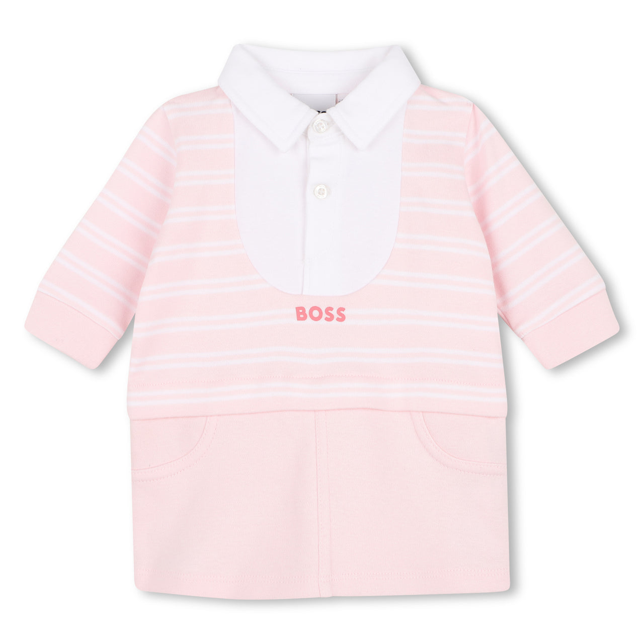 BOSS Vestido para bebe rosa cuello blanco