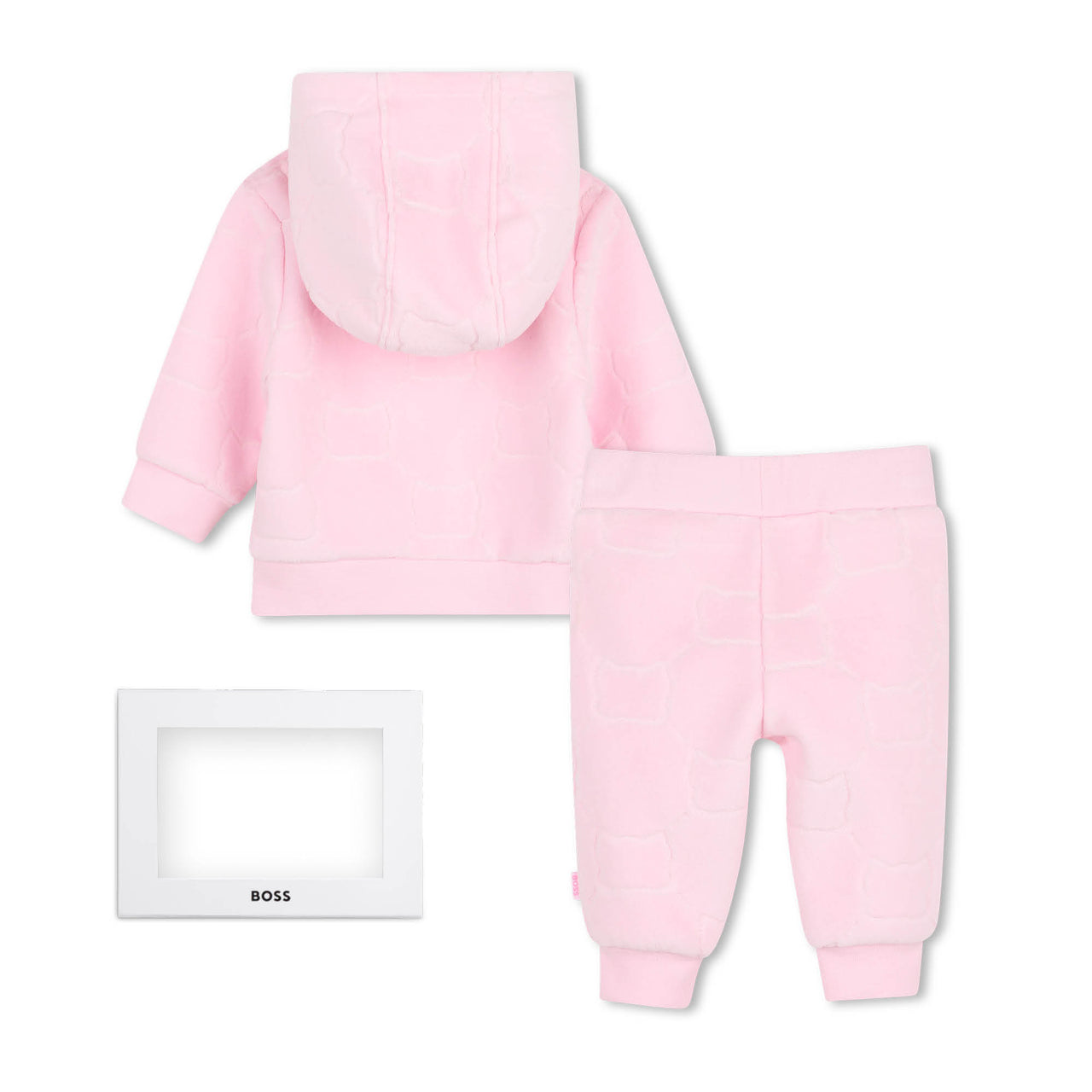 BOSS Set de pants con playera para bebe niña rosa logo parche