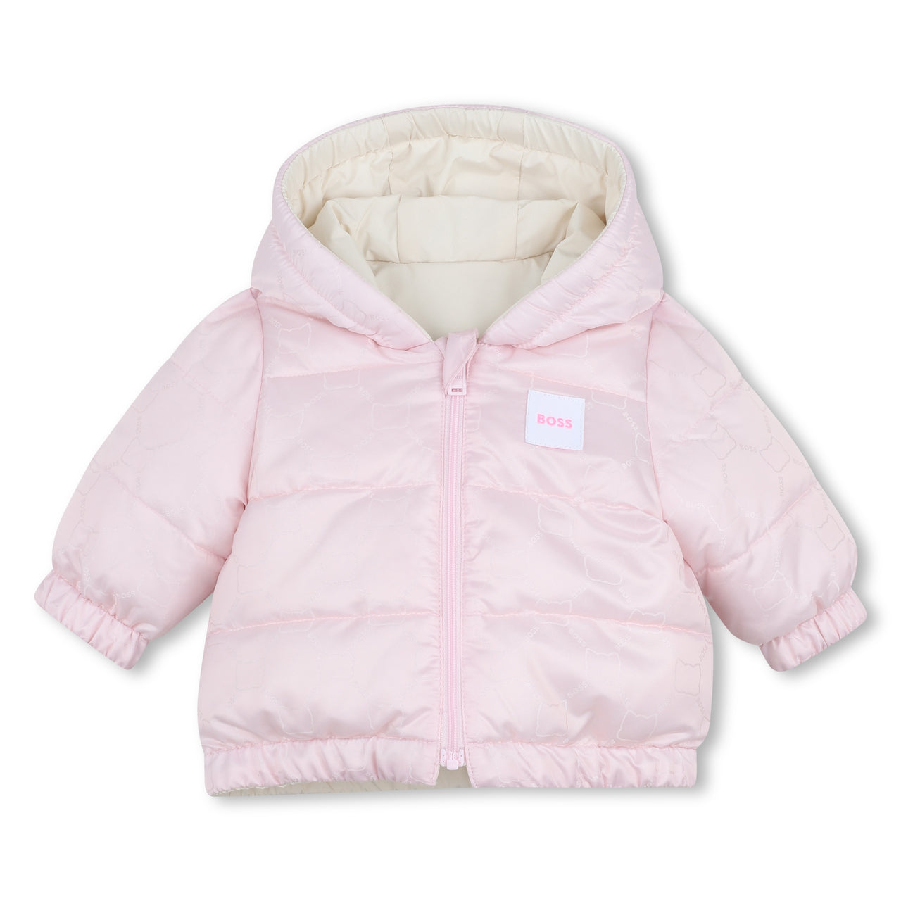 BOSS Chamarra para bebe, niña, reversible, rosa y blanco