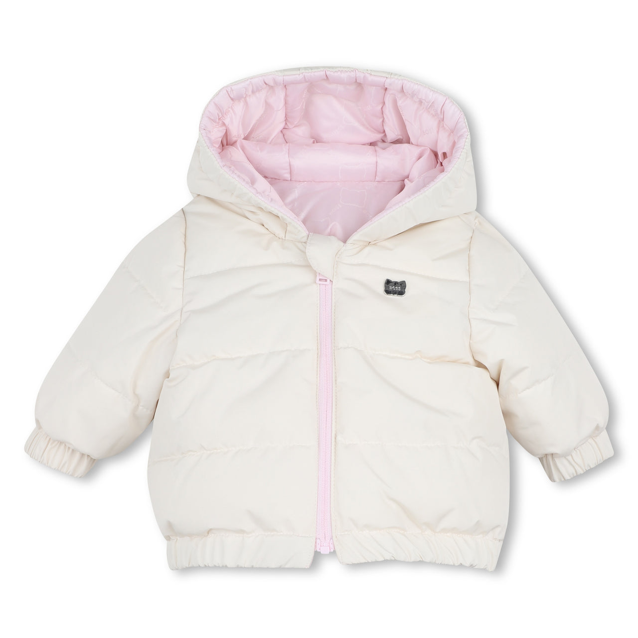 BOSS Chamarra para bebe, niña, reversible, rosa y blanco