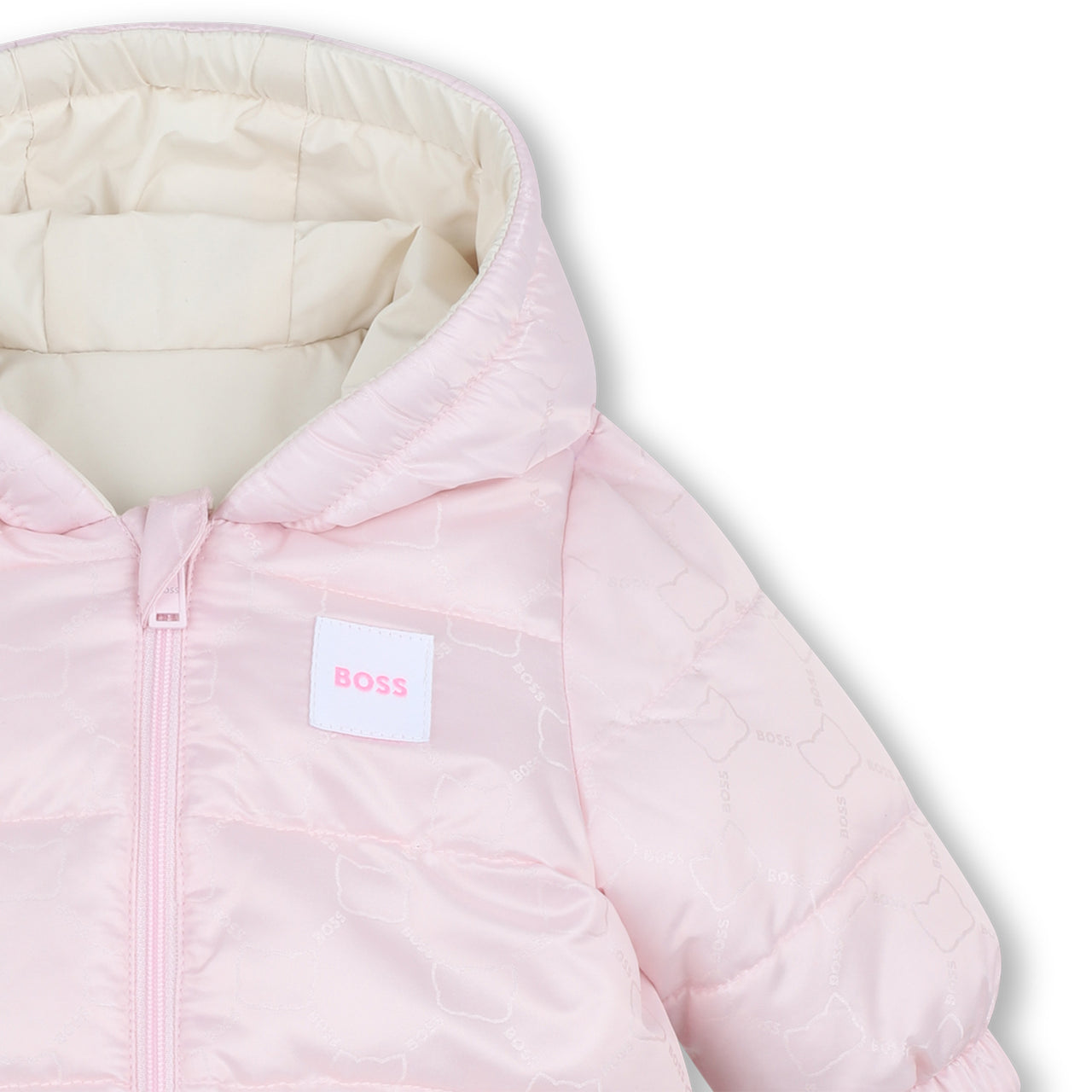 BOSS Chamarra para bebe, niña, reversible, rosa y blanco