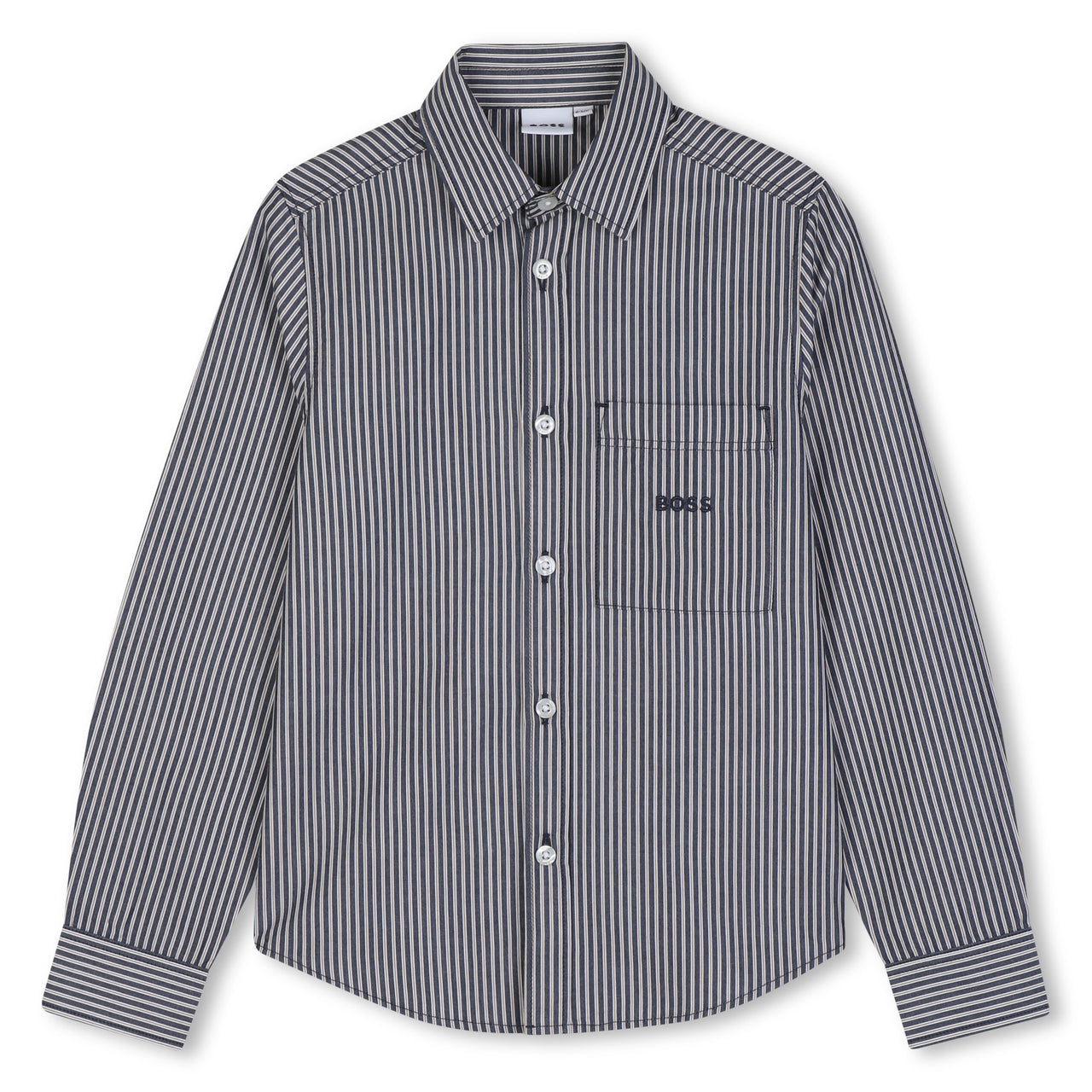BOSS Camisa para niño rallada, pequeño logo al frente y bolsa
