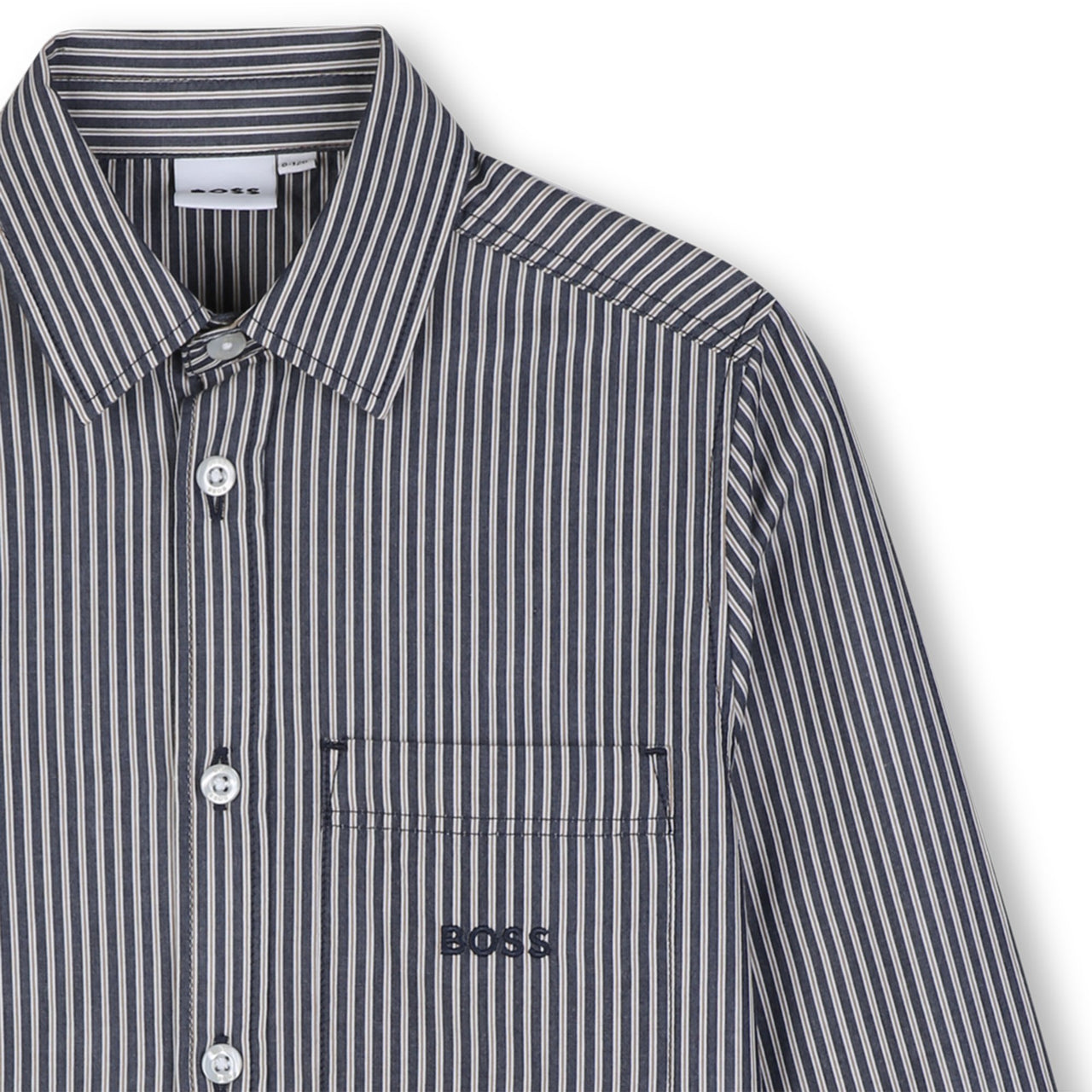 BOSS Camisa para niño rallada, pequeño logo al frente y bolsa