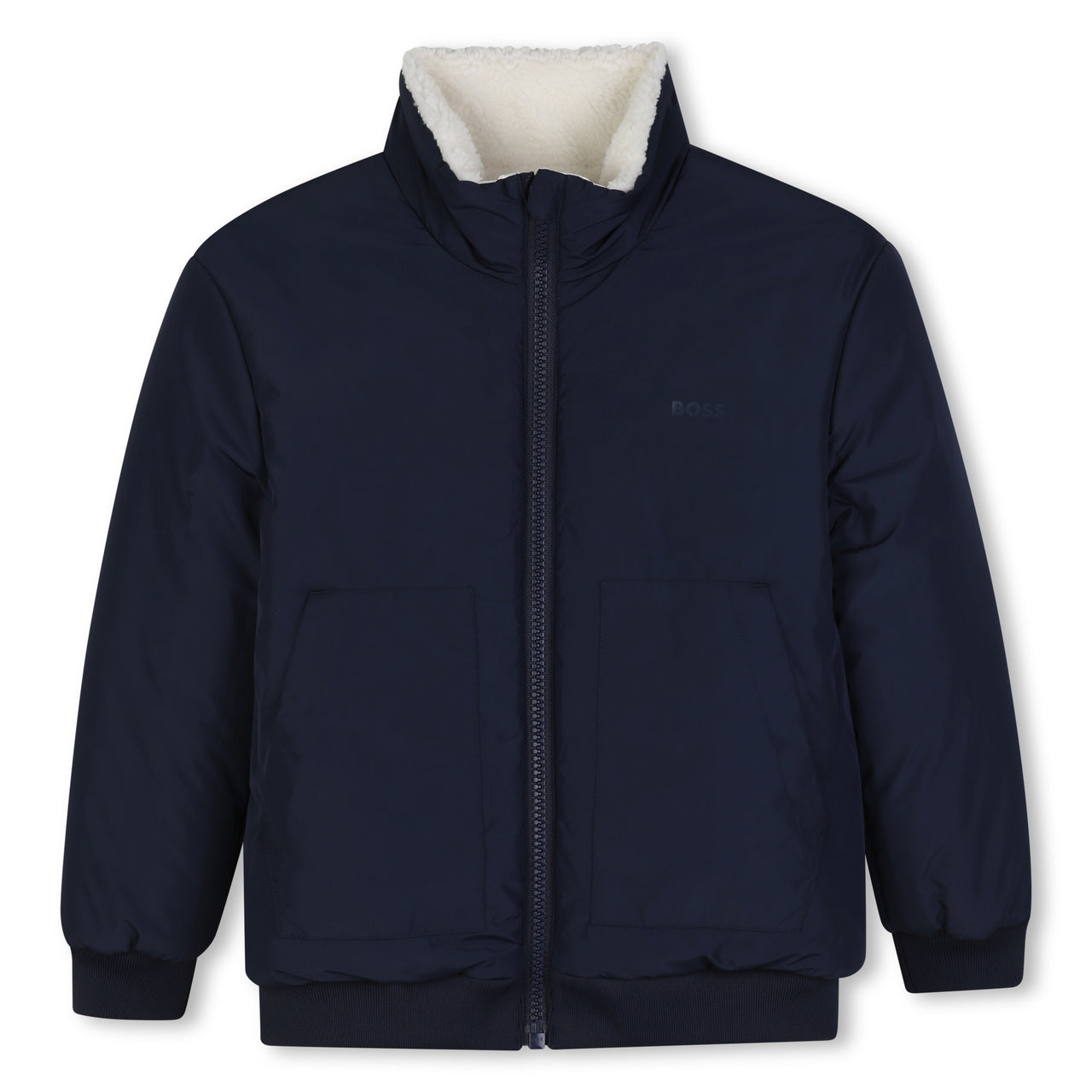 BOSS Chamarra para niño reversible, blanco y negro, unisex