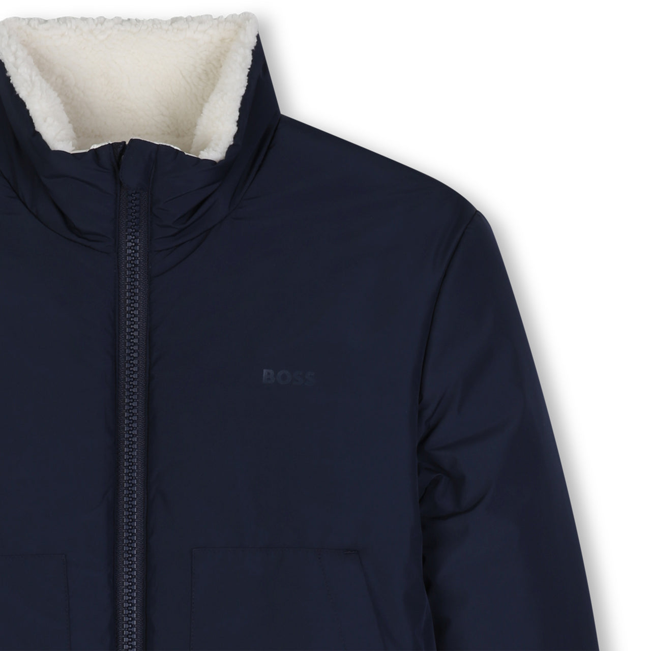 BOSS Chamarra para niño reversible, blanco y negro, unisex