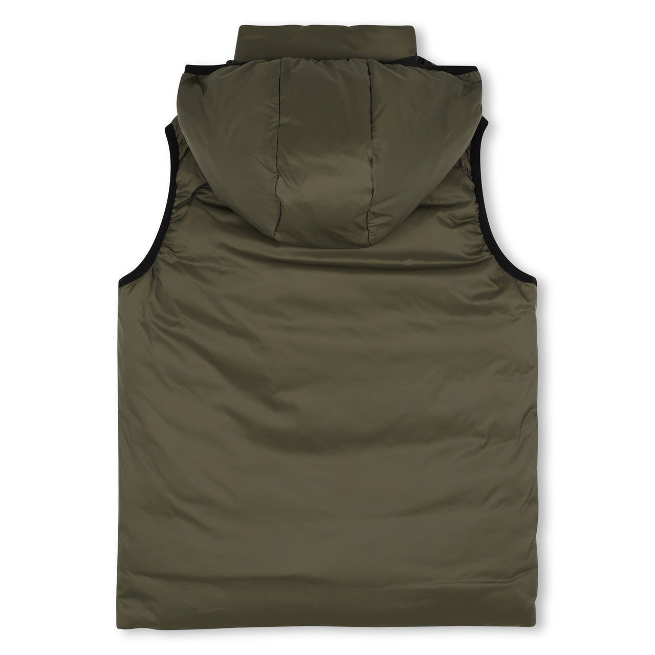 BOSS Chaleco reversible para niño y teen un lado verde olivo el otro negro con capucha