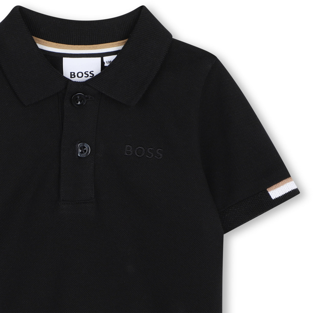 BOSS Polo para bebe color negro tribanda en la manga