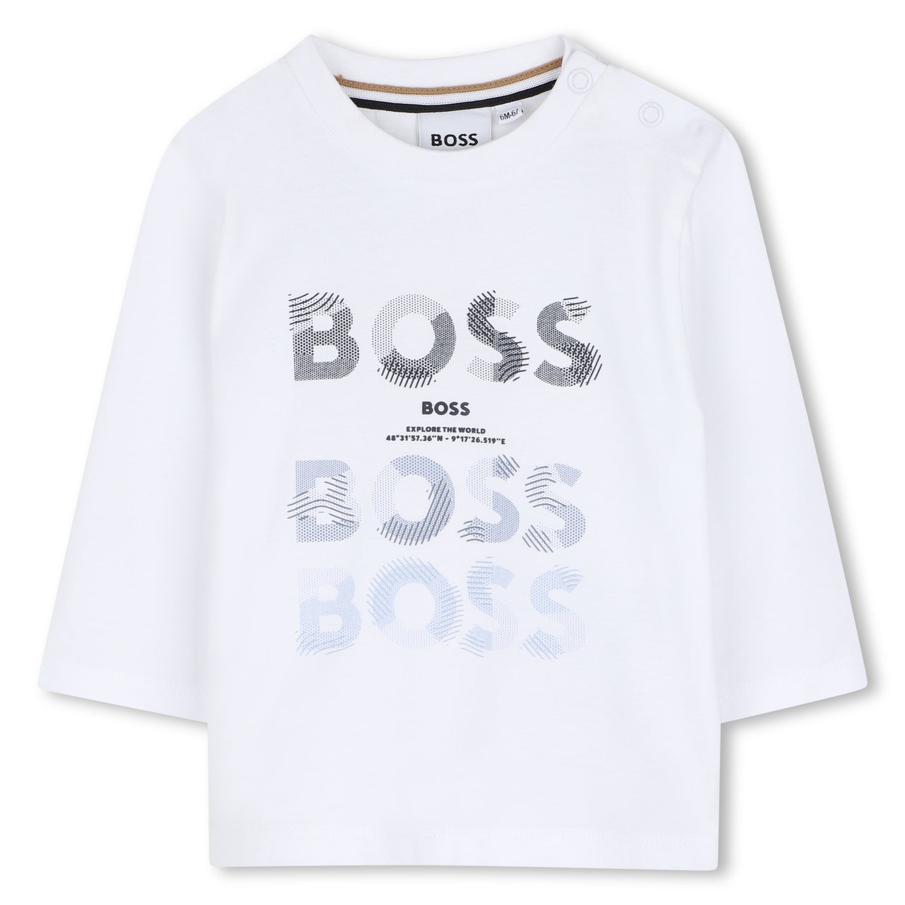 BOSS playera para bebe manga larga color Blanco logo al frente